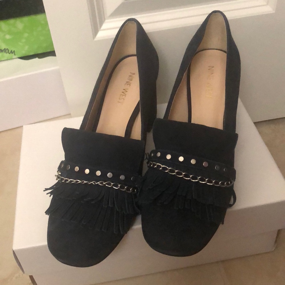 Nine West heeled fringe loafers